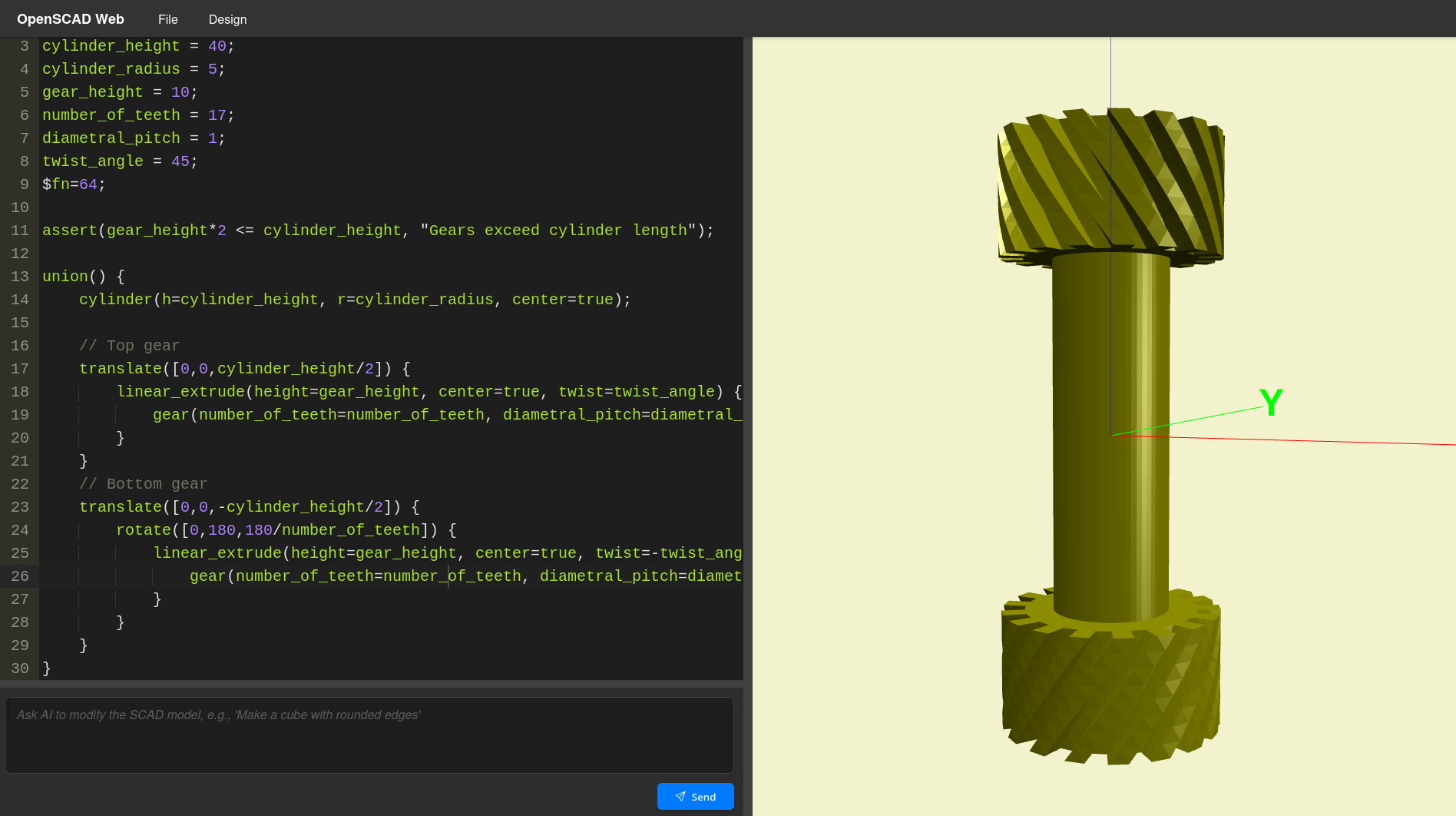 PromptSCAD AI-generated 3D model preview showing parametric OpenSCAD design for 3D printing